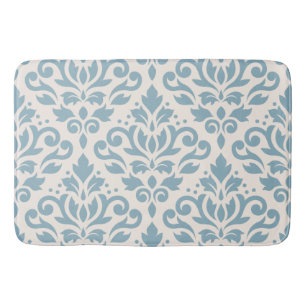 Alfombrilla De Baño Desplazar Damask Gran patrón azul en crema