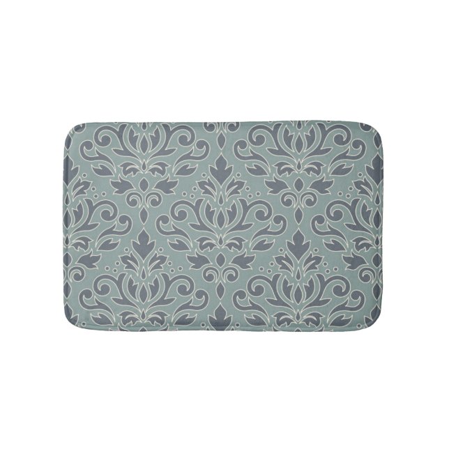 Alfombrilla De Baño Desplazar Damask Lg Ptn (contorno) Cream Blues Ver (Anverso)