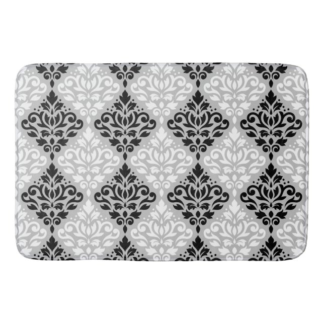 Alfombrilla De Baño Desplazar Damask Ptn B&W en gris (Anverso)