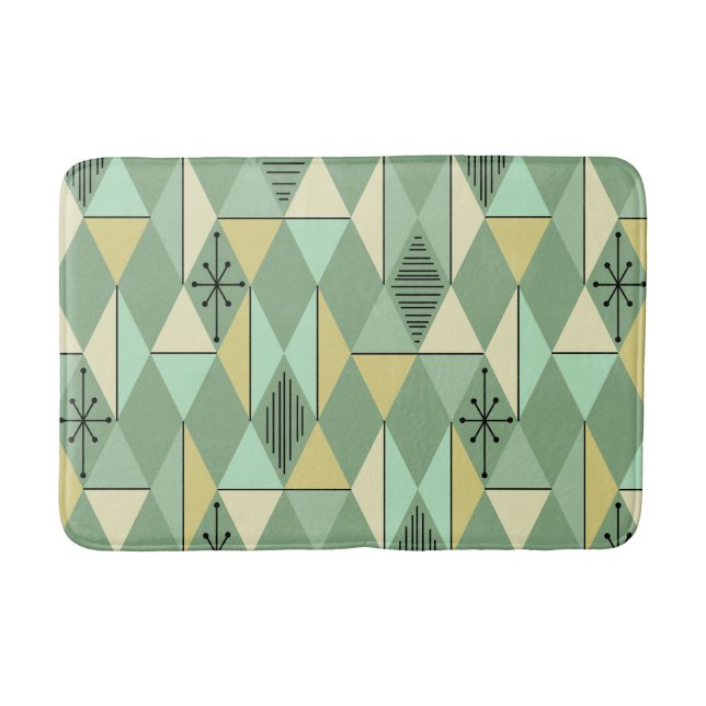Alfombrilla De Baño Diamantes de arte atómico mimbre amarillo verde (Anverso)