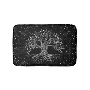 Alfombrilla De Baño Dibujo de árbol de la vida en blanco y negro