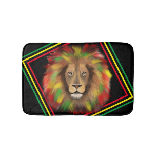 Alfombrilla De Baño Dibujo de cabeza de león Rasta rojo amarillo verde