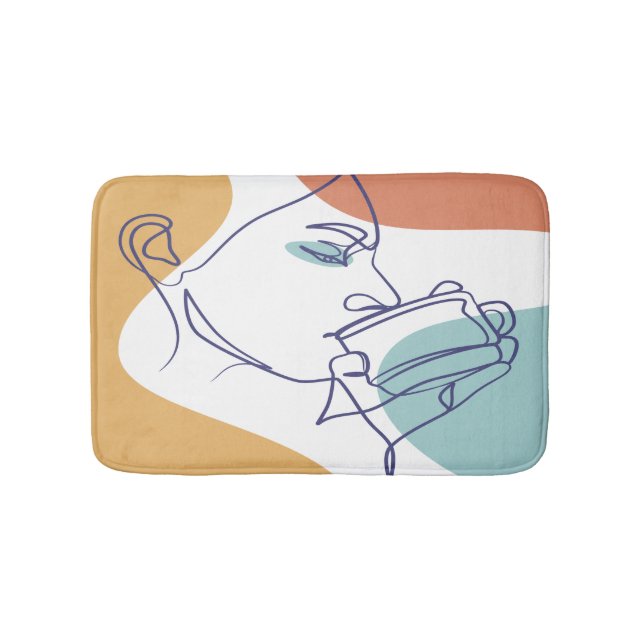 Alfombrilla De Baño dibujo de líneas poster de la mujer tomando café (Anverso)