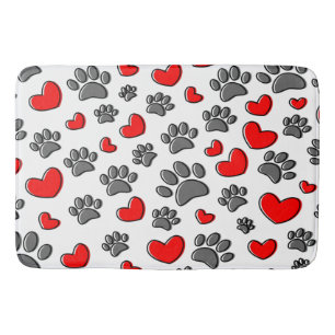 Alfombrilla De Baño Dibujo De Pinturas De Perro Y Corazón Rojo