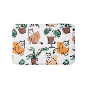 Alfombrilla De Baño Dibujo en línea de gatos y flores