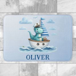 Alfombrilla De Baño Dinosaur lindo capitán náutico personalizado azul