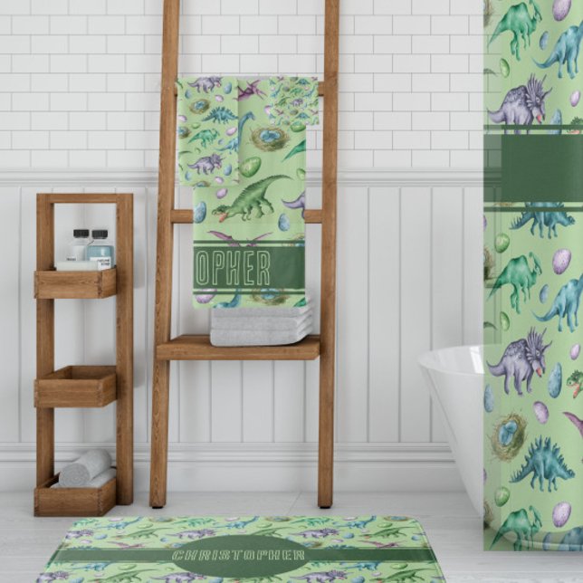 Alfombrilla De Baño Dinosaurio Jurásico Verde con nombre (Subido por el creador)
