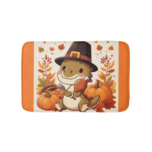 Alfombrilla De Baño Dinosaurio lindo de acción de gracias (Anverso)