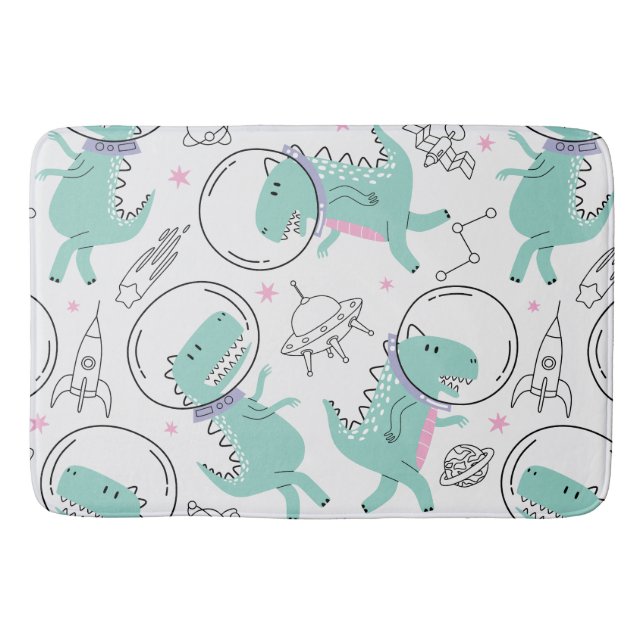 Alfombrilla De Baño Dinosaurios Espaciales, Dinosaurios Cutos, Buques  (Anverso)