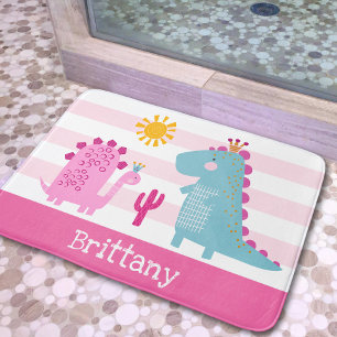 Alfombrilla De Baño Dinosaurios Lindos Chica Rayas Rosadas Nombre Dive
