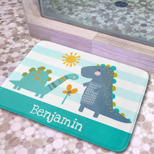 Alfombrilla De Baño Dinosaurios Lindos Niño Rayas Azules Nombre Divert