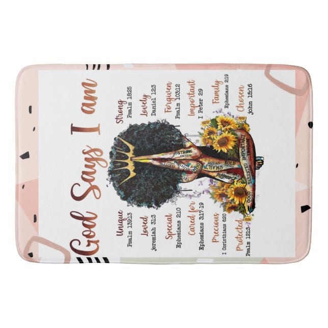 Alfombrilla De Baño Dios dice que soy mujer cristiana negra Sista Mela (Anverso)