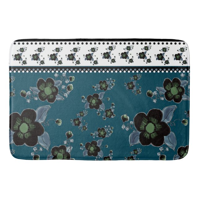 Alfombrilla De Baño Diseñador de flores azules (Anverso)
