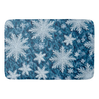 Alfombrilla De Baño Diseño acolchado copos de nieve azules y blancos