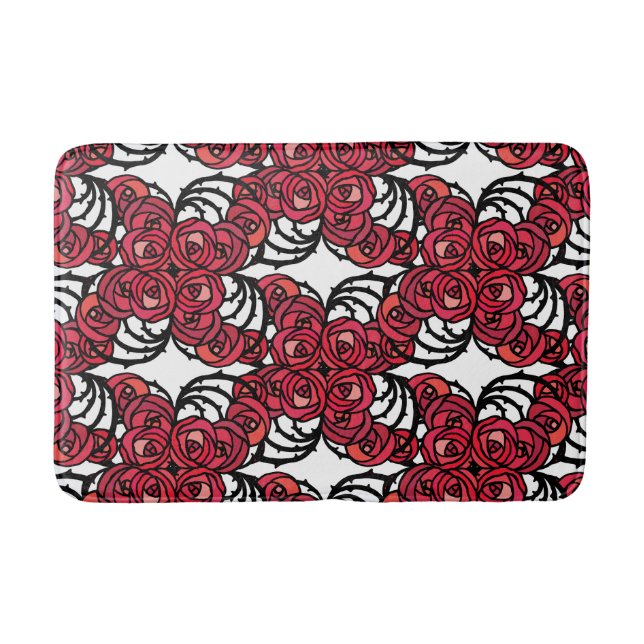 Alfombrilla De Baño Diseño Art Nouveau Floral rojo y rosa negro (Anverso)