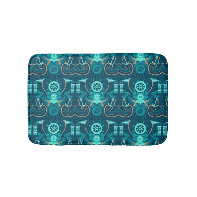 Alfombrilla De Baño Diseño azul náutico (Anverso)