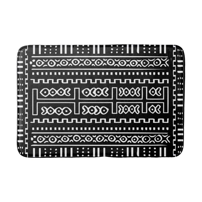Alfombrilla De Baño Diseño blanco y negro de Mudcloth (Anverso)