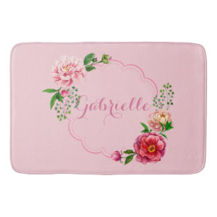 Alfombrilla De Baño Diseño clásico: marco floral rosa Bonito