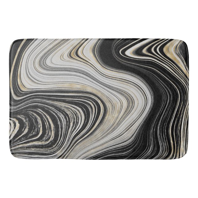Alfombrilla De Baño Diseño de Agate en Negro y Oro (Anverso)