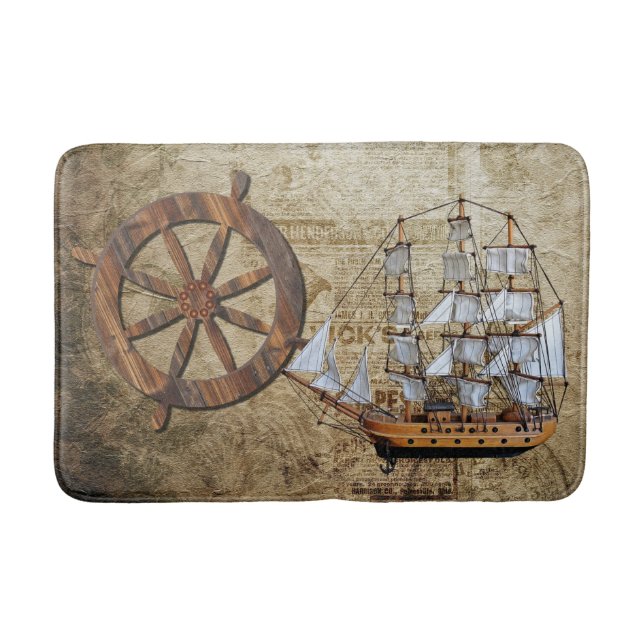 Alfombrilla De Baño Diseño de Barcos Vintage (Anverso)