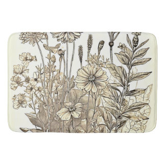 Alfombrilla De Baño Diseño de boceto floral vintage