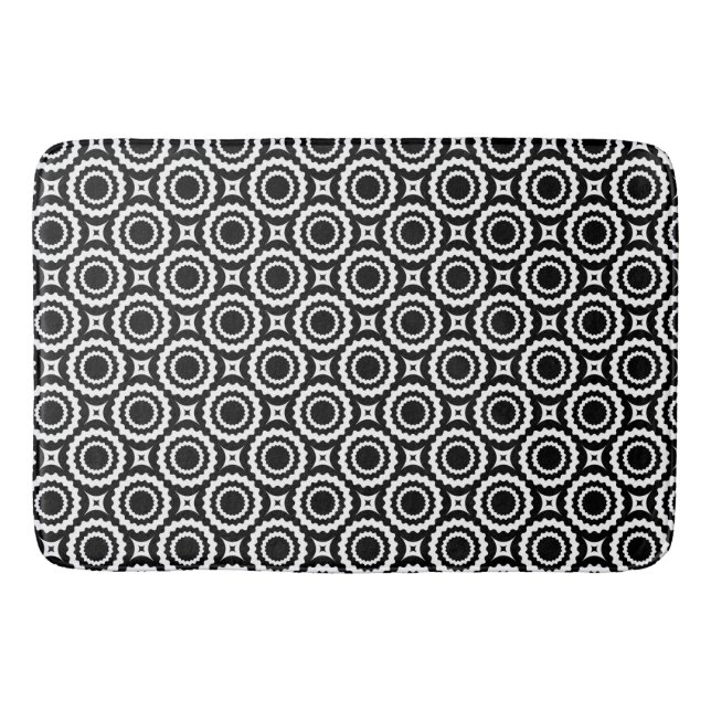 Alfombrilla De Baño Diseño de círculos de zigzag blanco y negro (Anverso)
