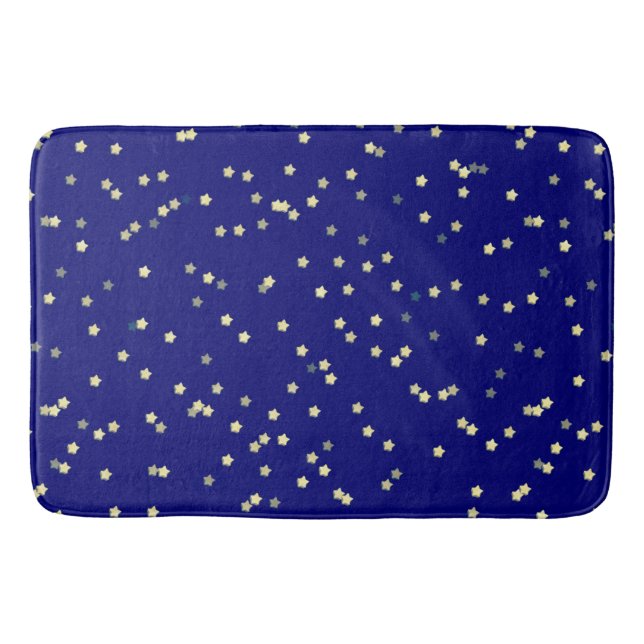 Alfombrilla De Baño Diseño De Estrella Dorada En Azul (Anverso)