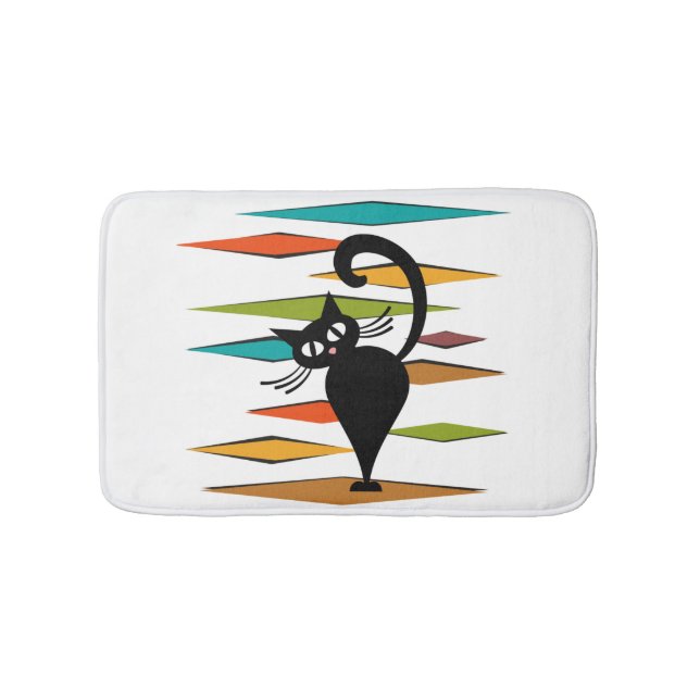 Alfombrilla De Baño Diseño de gato negro de Mid Century (Anverso)