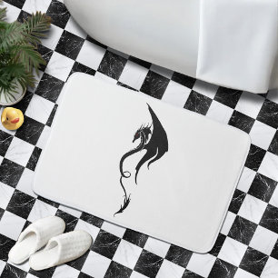 Alfombrilla De Baño Diseño de ilustración tribal de dragón blanco negr