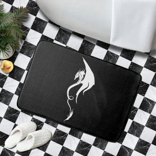 Alfombrilla De Baño Diseño de ilustración tribal de dragón blanco negr