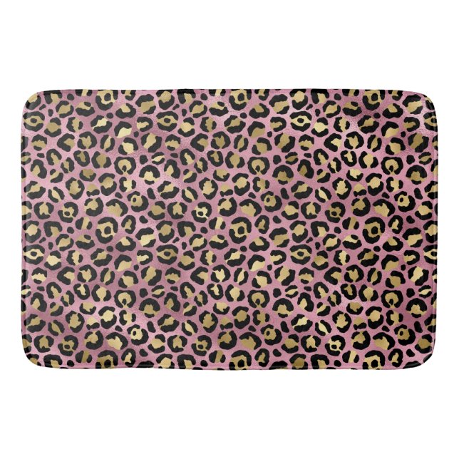 Alfombrilla De Baño Diseño de la serie Leopard rosa y dorado 15 (Anverso)