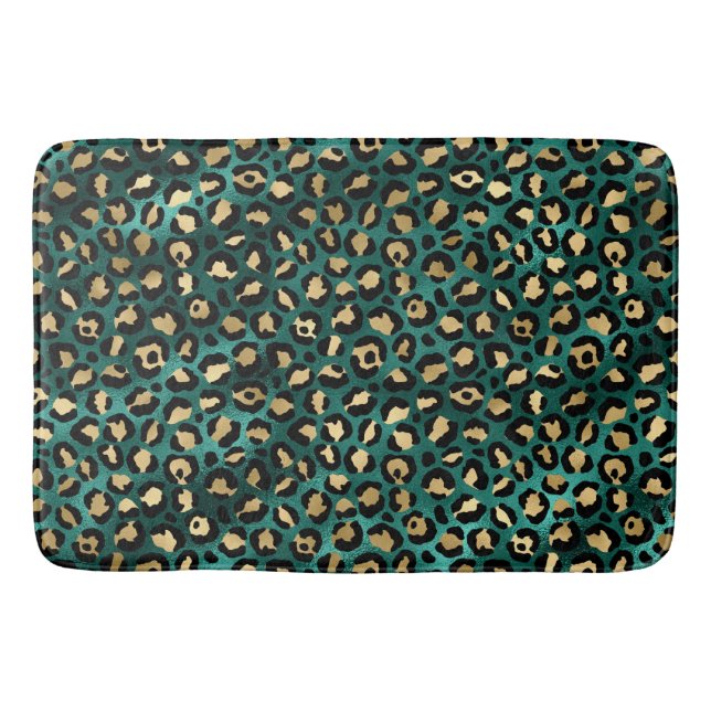 Alfombrilla De Baño Diseño de la serie Leopardo verde azulado y Gold 3 (Anverso)