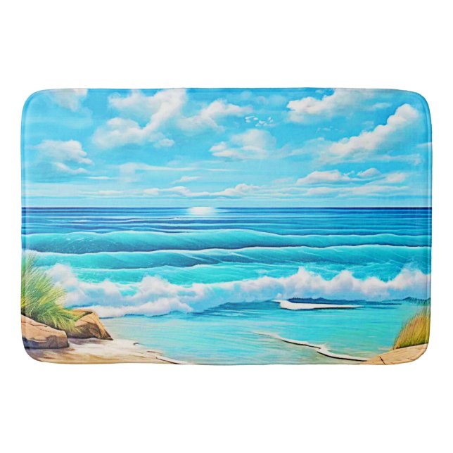 Alfombrilla De Baño Diseño de ondas de playa soleadas (Anverso)
