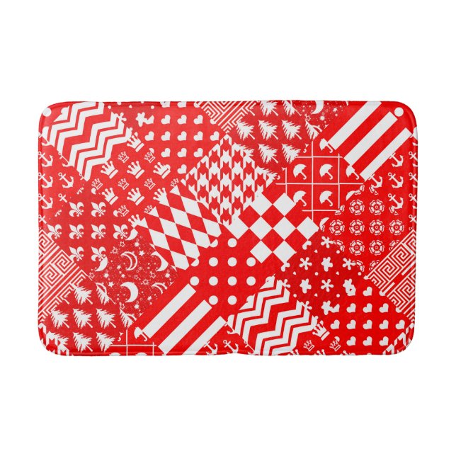 Alfombrilla De Baño Diseño de patrones mixtos blancos rojos (Anverso)