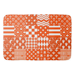 Alfombrilla De Baño Diseño de patrones mixtos de color blanco naranja