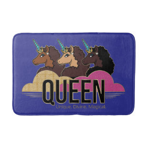 Alfombrilla De Baño Diseño de trío de reina Afro Unicornio