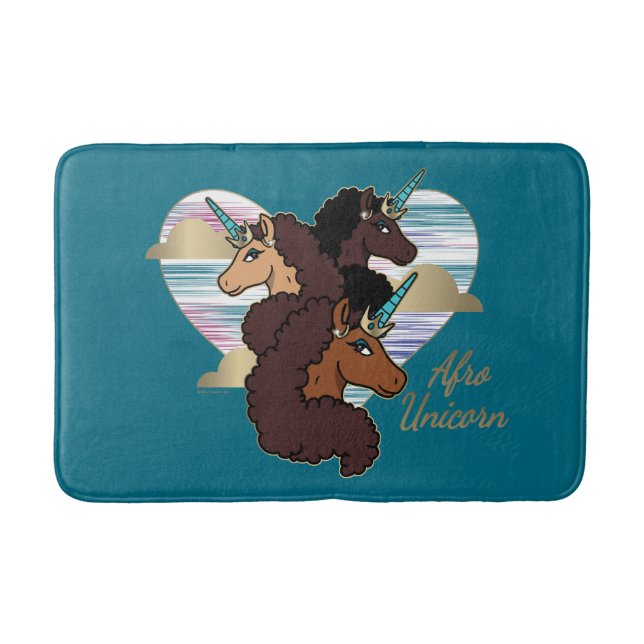 Alfombrilla De Baño Diseño del corazón del trío Afro Unicornio (Anverso)