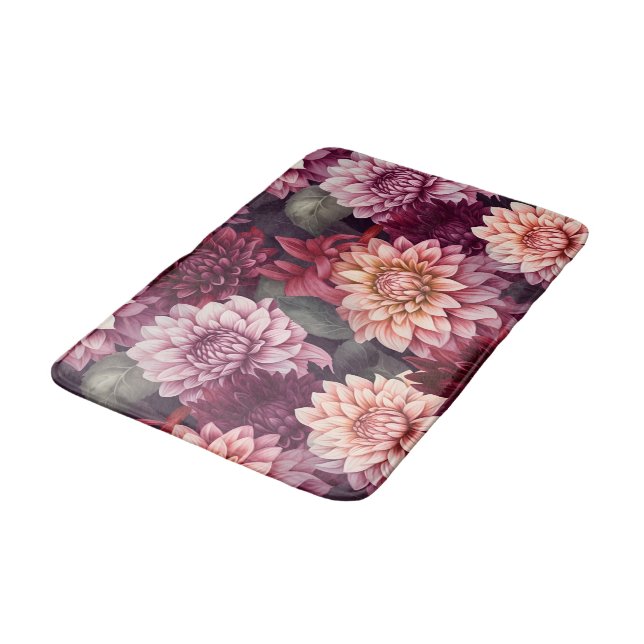 Alfombrilla De Baño Diseño del patrón Dahlia rosa rojo acuarela (Angular)