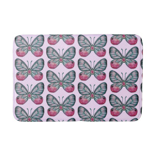 Alfombrilla De Baño Diseño del patrón de mariposa de vidrio rosado de 