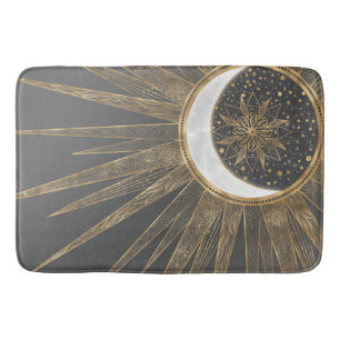 Alfombrilla De Baño Diseño elegante Doodles dorados Sun Moon Mandala