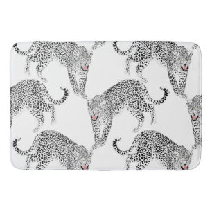 Alfombrilla De Baño Diseño elegante en blanco de leopardo negro y ros