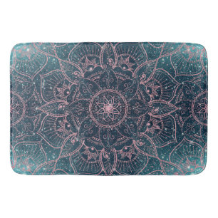 Alfombrilla De Baño Diseño elegante Rosa Gold Mandala Blue Nebula Sta