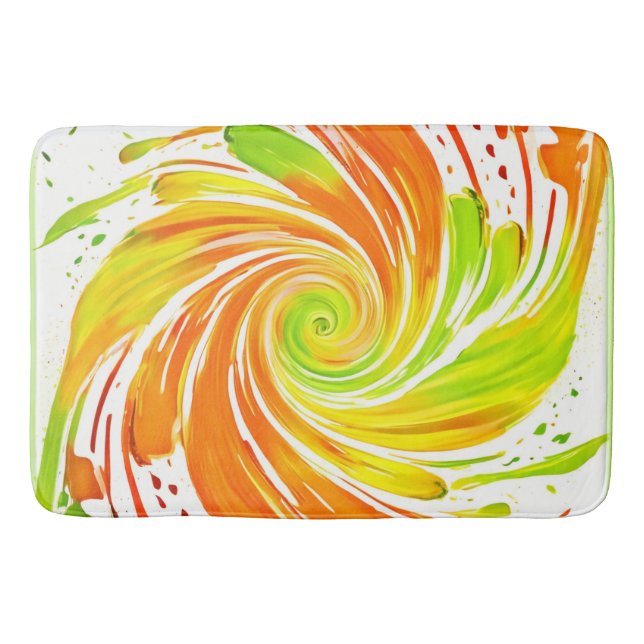 Alfombrilla De Baño Diseño espiral verde y Naranja (Anverso)