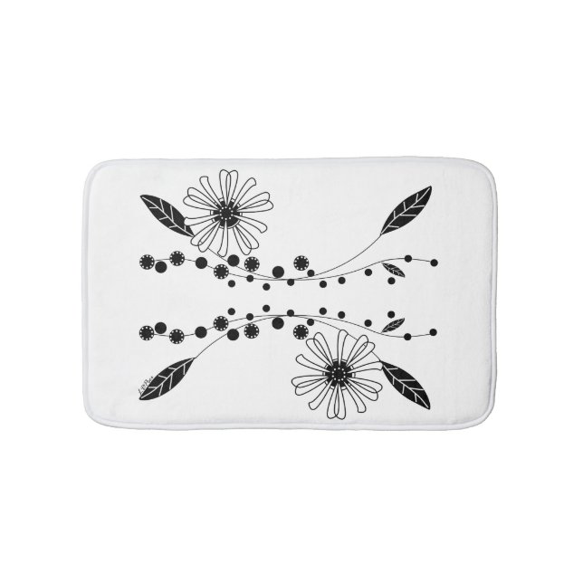 Alfombrilla De Baño Diseño floral blanco y negro (Anverso)