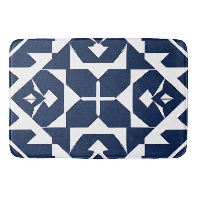 Alfombrilla De Baño Diseño geométrico azul abstracto (Anverso)