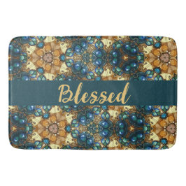 Alfombrilla De Baño Diseño geométrico bendito dorado azul marrón