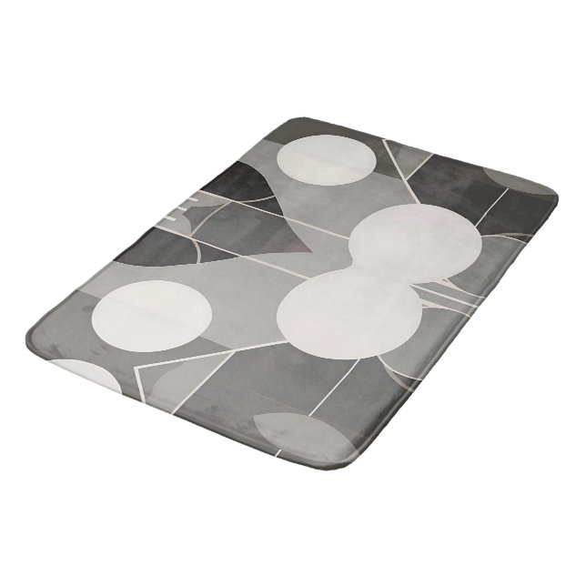 Alfombrilla De Baño Diseño geométrico gris y blanco con líneas de círc (Angular)