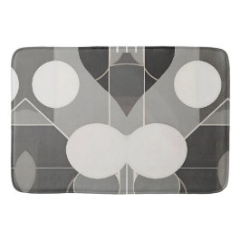 Alfombrilla De Baño Diseño geométrico gris y blanco con líneas de círc