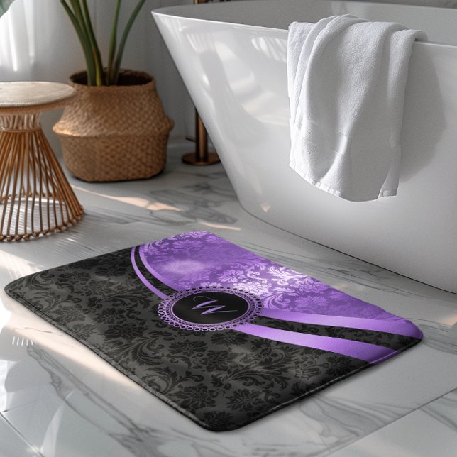 Alfombrilla De Baño Diseño geométrico moderno negro y púrpura (Subido por el creador)