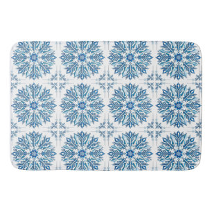 Alfombrilla De Baño Diseño Intrincado de Copo de Nieve Azul